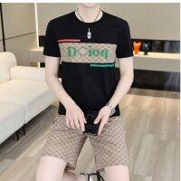 【July hot】 High-end European casual suit mens trendy fashion all-match summer short-sleeved complete set of t-shirt five-point