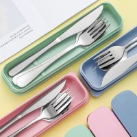 Reusable Portable Utensils Stainless Steel Cutlery Travel Set With Storage Box Chopstick Fork Spoon Camping Kit Home Supplies Flatware Sets