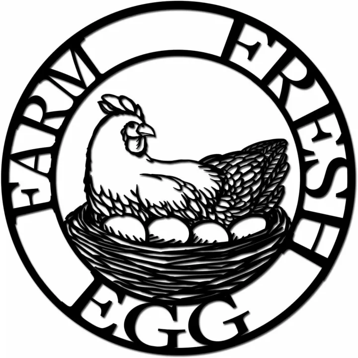 Farm Animal Metal Wall Decor Hen with Sign Farm Fresh Egg Hanging