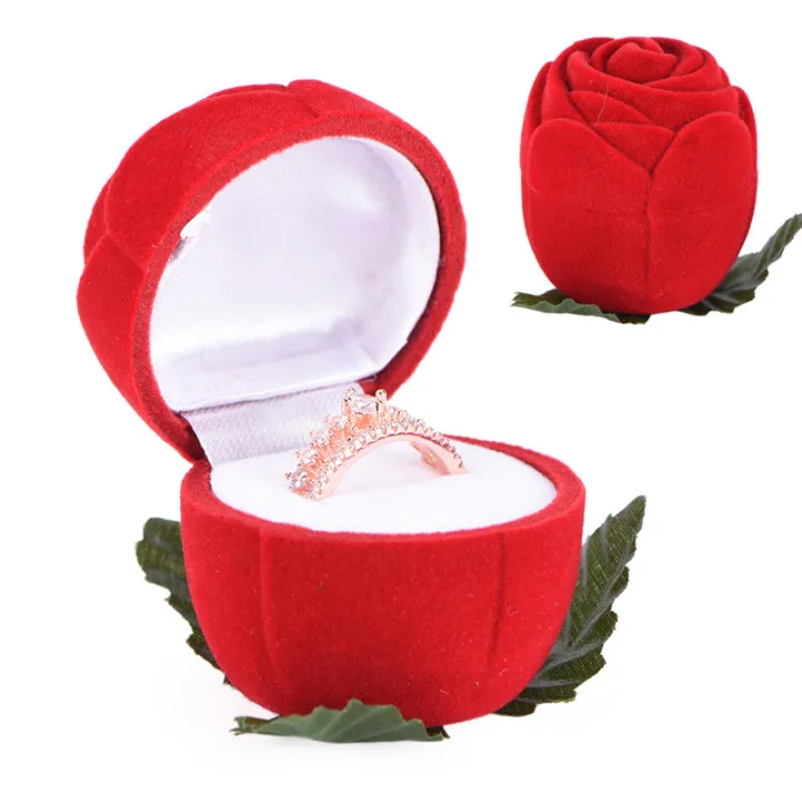 Picha Red Rose Flower Velvet Jewelry Storage Box Engagement Ring ...