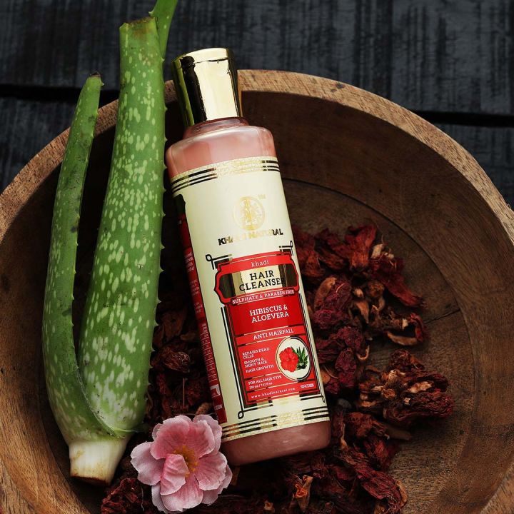 Khadi Natural] Hibiscus & Aloevera Hair Cleanser - Dầu Gội được chiết xuất  từ Nha Đam & Hoa Dâm Bụt 
