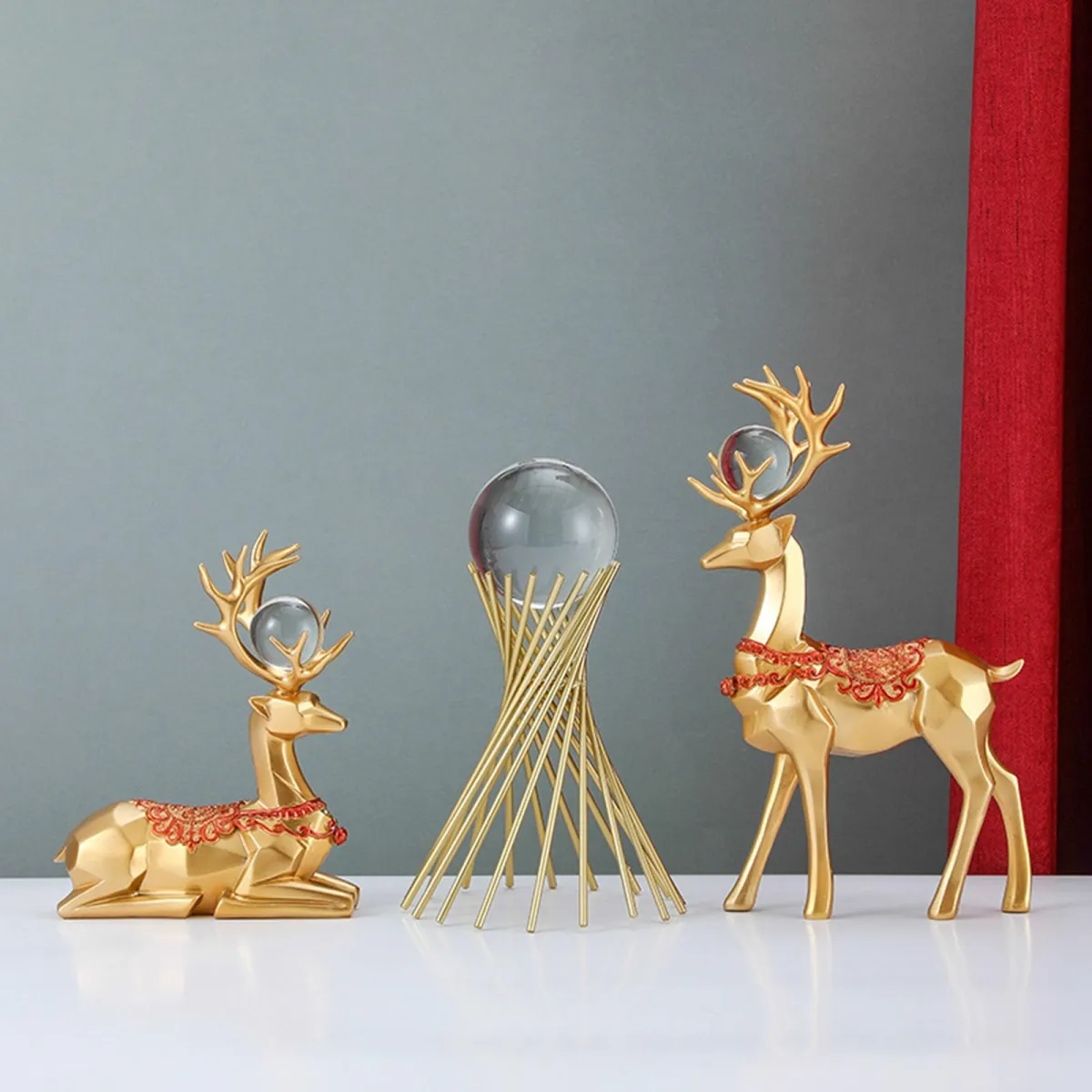 Gazechimp Patung Rusa Nordic, Patung Hewan Resin Feng Shui dengan Kristal  untuk Meja Rumah, Kantor, Dekorasi Dudukan TV | Lazada Indonesia