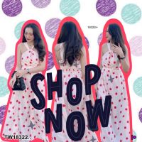 J18322 Dress เดรสยาว สายคล้องคอ ลายจุด Long dress, halter neck, polka dots