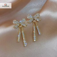 yuanhe 1คู่ bowknot ประณีต zircon ตุ้มห้อยพู่ต่างหูแสงหรูหราสตั๊ดหูสำหรับผู้หญิงเครื่องประดับแฟชั่นเงางามของขวัญวันเกิดปาร์ตี้