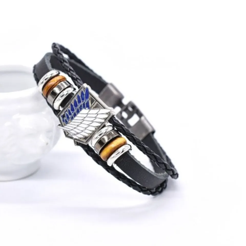 Combined Mens Bracelet İn Dark Blue-Brown Steel And Leather With Double  Straw Design Bracelet Tesbihane