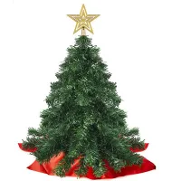 24 Inch Tabletop Christmas Tree, Mini Artificial Christmas Tree with LED String Lights &amp; Ornament