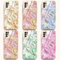 เคสโทรศัพท์สำหรับ Tecno Pova 2 Pova 3 Pova 4 Pro Pova Neo 2 Tecno LE7n LE6ดอกไม้สไตล์ภาพวาดสีน้ำมัน LE6h แบนเคสนิ่มเคลือบอิเล็คโทรเพลทเปลือกเรียบส่งเชือกเส้นเล็ก