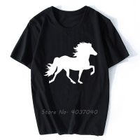 เสื้อยืดผู้ชาย Iceland Horse เสื้อยืดคอกลมผ้าฝ้ายขำขัน