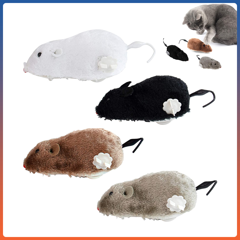 WinnerEco 4pcs Clockwork Mouse Toy,Wind Up Clockwork Racing Cute Plush Rat Mechanical Moving Funny Toy Play for Cat Dog Pet 