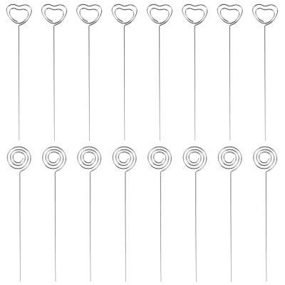 60 Pieces Metal Wires Memo Clip Note Card Holders Table Number Clip Photo Stand for Wedding Party , Round and Heart Shape, Silvery