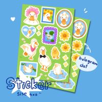 Sticker สติ๊กเกอร์เคลือบโฮโลแกรมจุดลายน้องเป็ด