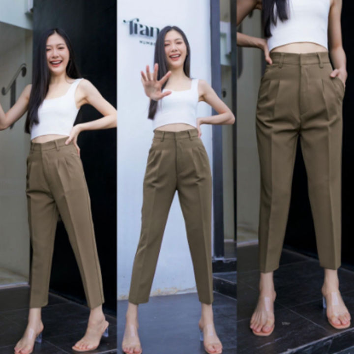 กางเกงทรงสอบผ้าฝ้ายสำหรับผู้หญิง-กางเกงยีนส์ขากระบอกเล็ก-กางเกงผู้หญิงทรงสวยราคาถูก
