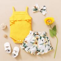 3pcs Newest Summer Toddler Infant Baby Girl Clothes Cotton Casual Outfits Set Bodysuit+ Shorts+Headband Cute Baby Clothes  by Hs2023