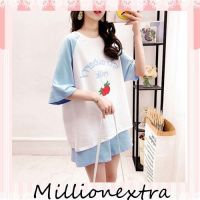 millionextra SET STRAWBERRY MILK ชุดเซ็ท ชุดเซ็ต 2 ชิ้น เสื้อยืด+กางเกง ขาสั้น แฟชั่น วัยรุ่น สไตล์เกาหลี ฤดูร้อนกางเกงขาสั้นกีฬาสบาย ๆ