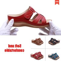 ♕❏✢ cri237 Fashion Sandals Female Solid Color Cross Braided Wedge Heel Simple Sandals Slippers