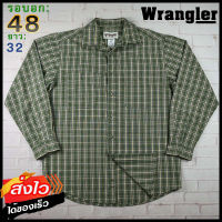 Wrangler®แท้ อก 48 เสื้อเชิ้ตผู้ชาย แรงเลอร์ สีเขียว เสื้อแขนยาว เนื้อผ้าดี ใส่เที่ยวใส่ทำงาน