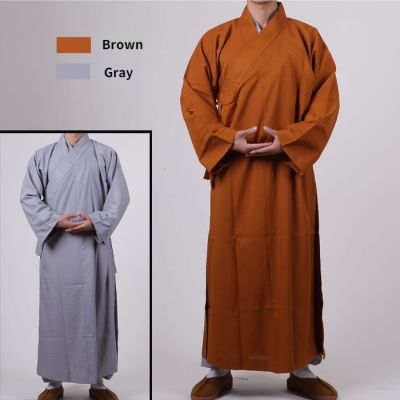 ชุดคลุมและชุดคลุมพระสีน้ำตาลสีเทาชุดยาวชุดคลุมสำหรับผู้ที่มีศาสนาพุทธแบบ Taichi Kung Fu แบบดั้งเดิมของชาวพุทธ
