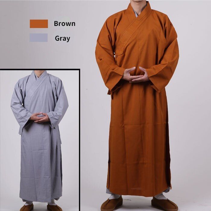 ชุดคลุมและชุดคลุมพระสีน้ำตาลสีเทาชุดยาวชุดคลุมสำหรับผู้ที่มีศาสนาพุทธแบบ-taichi-kung-fu-แบบดั้งเดิมของชาวพุทธ