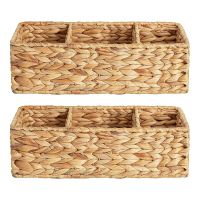 3-Section Wicker Baskets Storage Basket for Shelves, Hand-Woven Water Hyacinth Storage Baskets, 2-Pack