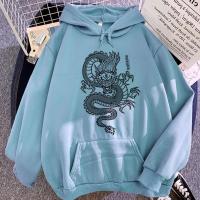 China Dragon Hooded Sweatshirt Men and Women Fashion Print Long Sleeves White Black Pullover Sweatshirt Chinese andDragon Hoodie