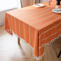 Solid Color Tablecloth Cover with Embroidered Lines Tassel Home Decoration Thickened Rectangular Cover for Weddings Birthdays