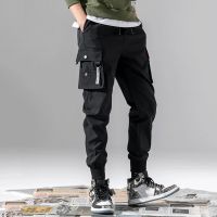 Mid-Rise Elastic Waistband Drawstring Shrinkable Cuffs Men Sweatpants Multi Pockets Solid Color Casual Cargo Pants