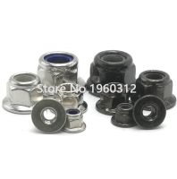 M3 M4 M5 M6 M8 M10 M12 สีดำคาร์บอน 304 A2-70 สแตนเลสสตีล Hex Flange ใส่ไนลอนล็อค Nut self - locking Nylock Locknut-cijiha