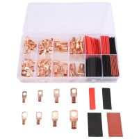 150Pcs Boxed Peek Terminal 70 Copper-Colored Bare Terminals Copper Nose 80 Red and Black Heat Shrinkable Tubes