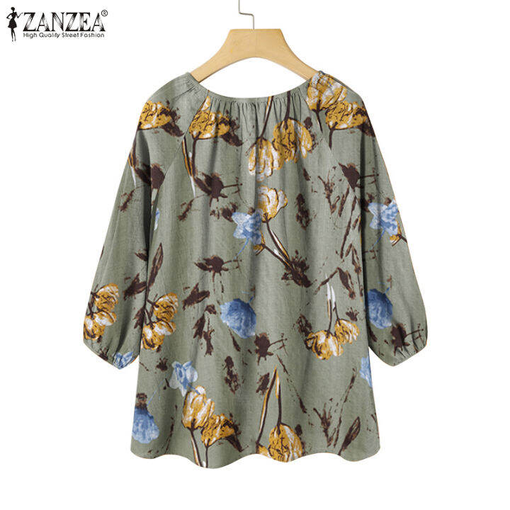 จัดส่งฟรี-fancystyle-zanzea-เสื้อย้อนยุคแขน3-4สำหรับผู้หญิง-เสื้อพิมพ์ลายย้อนยุคเสื้อทรงหลวมเสื้อเชิ้ตเสื้อคู่มือการใช้งาน