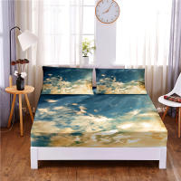 Beautiful Clouds Digital Printed 3pc Polyester Fitted Sheet Mattress Cover Four Corners with Elastic Band Bed Sheet Pillowcases