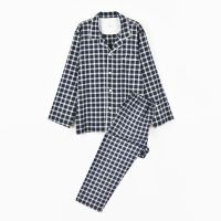 MUJI MUJI MUJI Japanese-style pajamas for women pure cotton flannel cloth spring and autumn style no side seams cotton mens long-sleeved home clothes