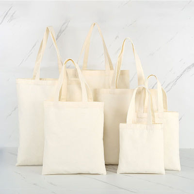 DIY กระเป๋าสะพายไหล่สีเบจสีกระเป๋าถือของชำสีขาวเป็นมิตรกับสิ่งแวดล้อมผ้าใบใช้ซ้ำได้ความจุมากถุงช้อปปิ้ง