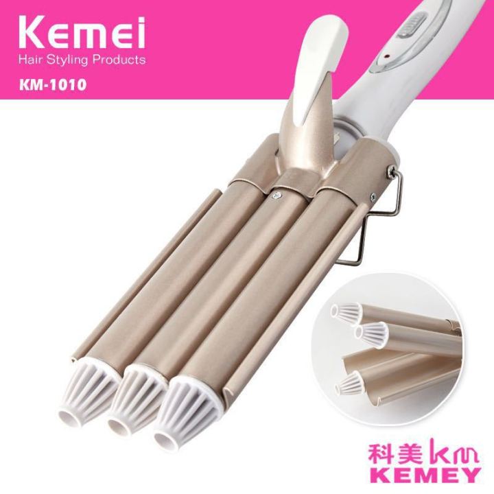 รุ่นใหม่-kemei-โคเม-km-1010-เครื่องม้วนผมขายส่งเค้กม้วนสามก้านหัวม้วนผมม้วนผมม้วนผม