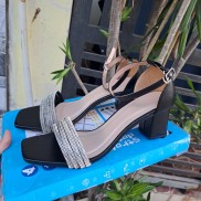 giày sandal cao gót big size quai ngang lấp lánh 41 42 43 size lớn đế