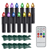 10PCS LED Candles Colorful Flameless Timer Remote And Clip For Christmas Halloween Decor Electronic Candle Battery Powered Black