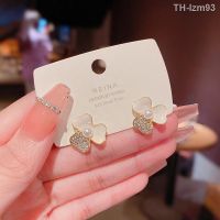 ? เครื่องประดับ S925 Silver Needle Super Fairy Light Luxury High-end Design Flower Earrings Womens Drip Oil Inlaid Diamond Ear Stud Earrings ต่างหู