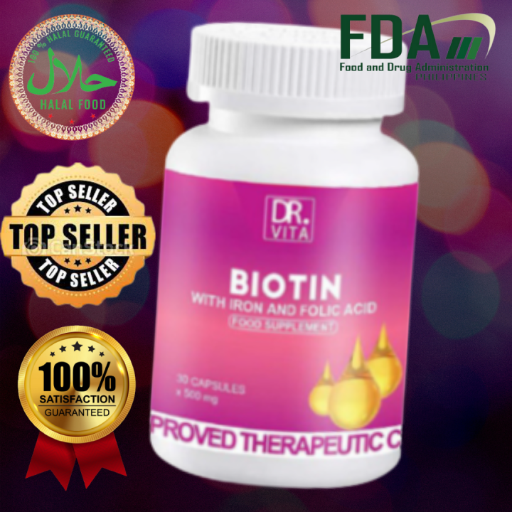 Dr. Vita BIOTIN for Women with Iron and Folic Acid 500mg x 30 capsules ...