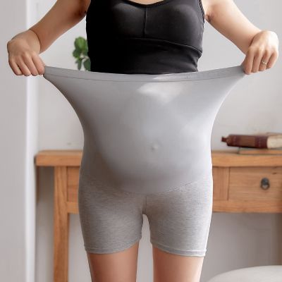 ㍿❉ Calções de maternidade seda gelo cintura alta para mulheres calça curta barriga sem costura modal verão