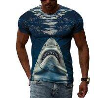 3D Printed T-shirt Mens O-neck Short-sleeved Big Shark T-shirt Summer Fashion Street Casual Fitness Loose Plus Size Clothing