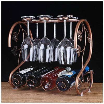 2-shaped Red Wine Rack with Wine Glass Holder Stand Drinking Glasses Hanging Shelf Creative Bottle Wine Holder Bar Home Decor