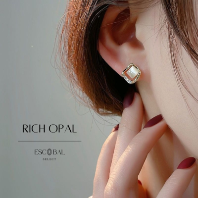 ESCOBAL✨พร้อมส่ง ต่างหูเงินแท้ Rich opal สไตล์สวยหรู ตุ้มหูเงินแท้ ต่างหูแฟชั่น ตุ้มหูเงินแท้ ต่างหูเกาหลี ต่างหูมินิมอล