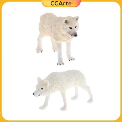 ตุ๊กตาแอคชั่นของเล่นแบบคงที่รูปสัตว์สำหรับเด็กและผู้ใหญ่ลายหมาป่าสีขาว2ชิ้น