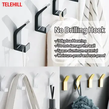 No Drilling Double Hook Black White Towel Hook For Bathroom