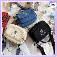 JING มินิมินิ กระเป๋าสะพายไหล่ผ้าใบ หมีน้อย ผ้าใบแคนวาส กระเป๋า Crossbody ที่มีคุณภาพสูง รูปทรงสี่เหลี่ยม ถุงพิมพ์ลาย