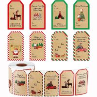 50-300Pcs Cartoon Snowman Square Christmas Happy Kraft Paper Sticker Holiday Party Gift Sealed Decor Adhesive Baking Label Stickers Labels