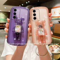 Phone Case เคส Samsung Galaxy S23 S22 S21 Ultra + Plus 5G โปร่งแสงล่าสุดแคนดี้ซิลิโคนปลอกอ่อนที่ตั้งรูปหมีเลนส์ฝาหลัง2023