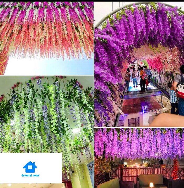 Artificial Fake Wisteria Vine Ratta Hanging Garland Silk Flowers String