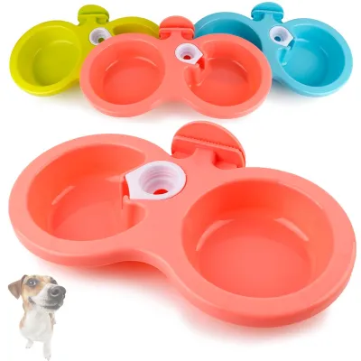 Double Pet Cage Hanging Food Bowls Automatic Drinking Water Feeder 3 Colors Cat Bowl Puppy Feeding Supplies Dog Accessories