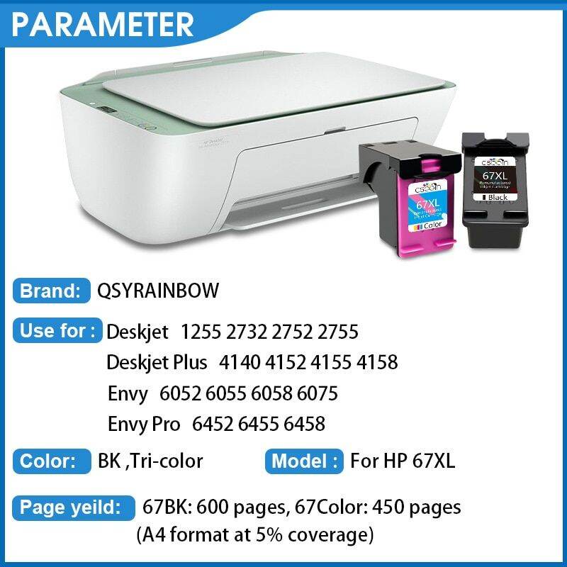 Qsyrainbow เปลี่ยนตลับหมึกสำหรับ Hp 67 Xl สำหรับ Hp67 Deskjet Plus 4140