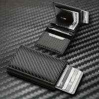 【CC】✈◙♧  Carbon Credit Card Holder Wallet Men Rfid Metal Thin Pop Up Minimalist Small Purse